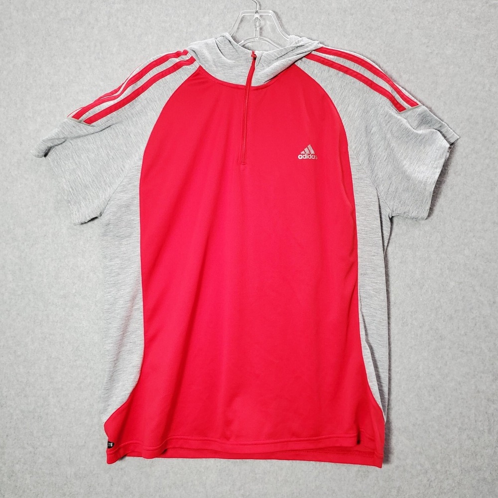Adidas Women Sweatshirt Large Red Hoodie 1/4 Zip Logo Climalite Pullover